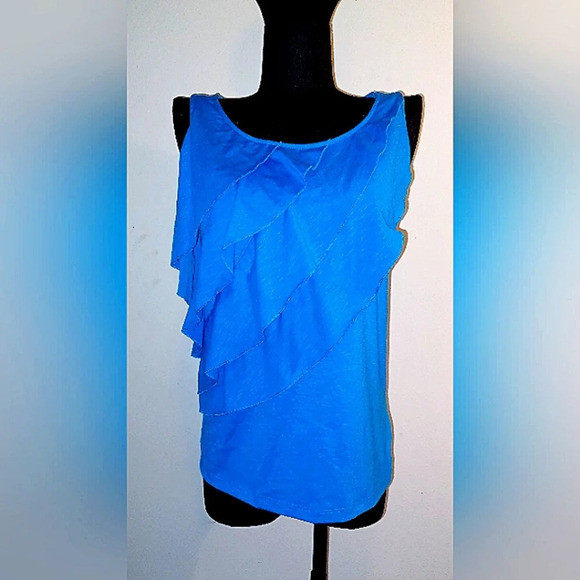 Raffaella Tops - Raffaella Blue Layered Ruffle Tank Top